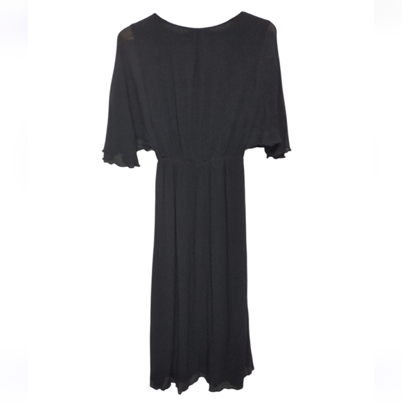Massimo Dutti Elegant Black Midi Dress Size 4 Gothic Flutter Sleeve NWOT - Picture 5 of 13